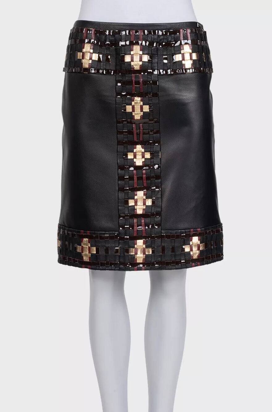 NWOT  Chanel Black Sheepskin Leather Skirt - Size FR38 / M